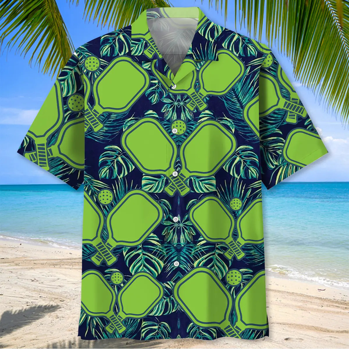 Pickleball Green Leaves Hawaiian Shirt