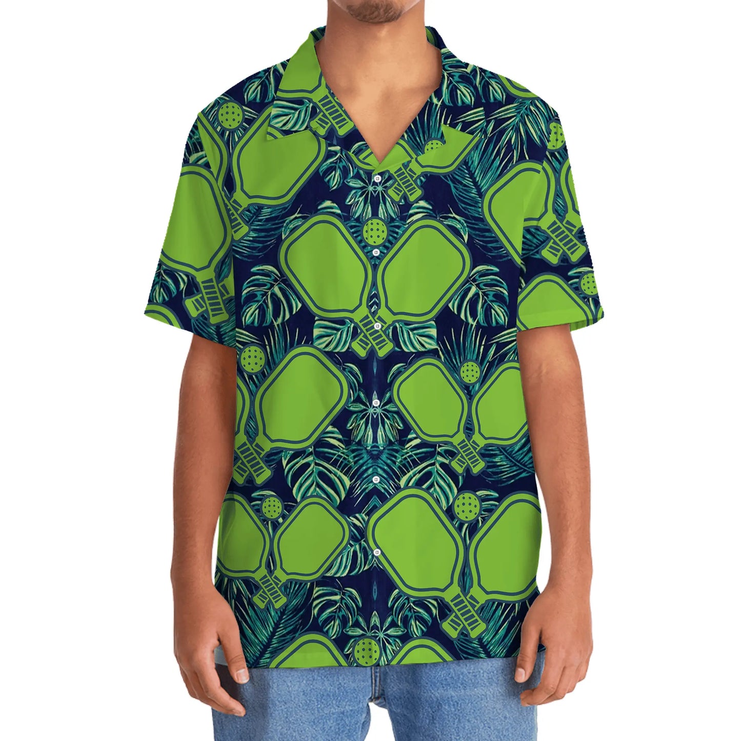Pickleball Green Leaves Hawaiian Shirt