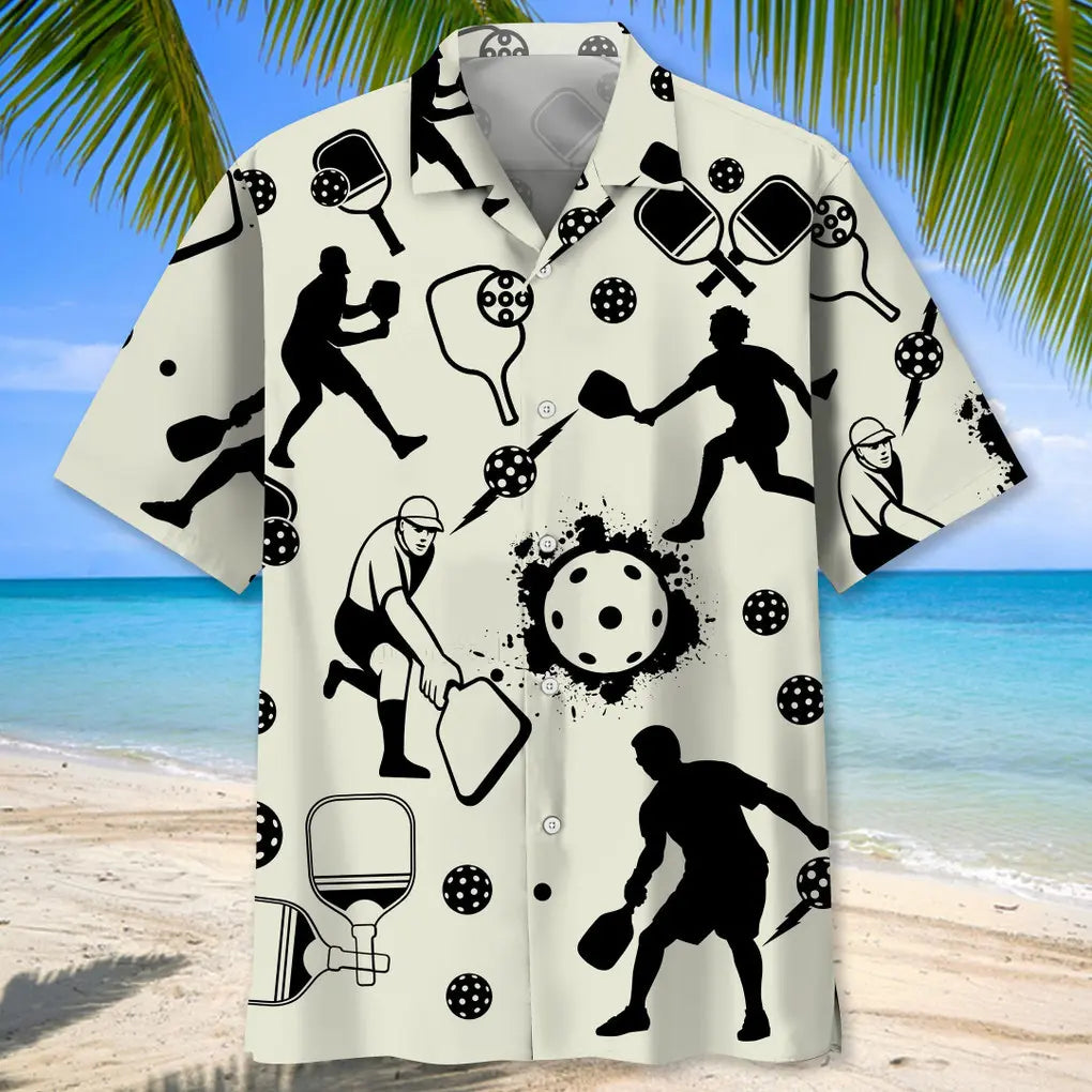 Pickleball Icon Bw Hawaiian Shirt