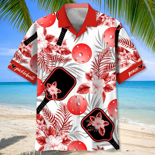 Pickleball Red Hawaiian Shirt