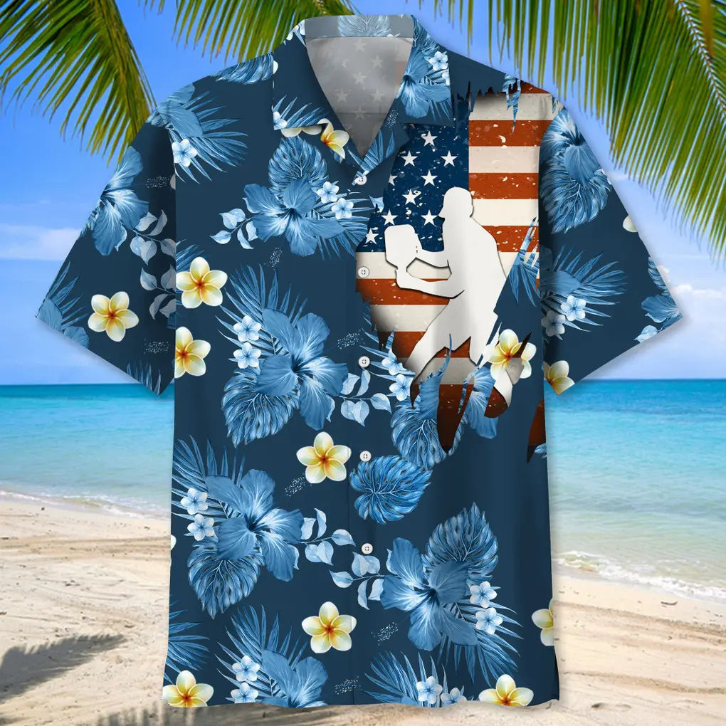 Pickleball Usa Blue Tropical Hawaiian Shirt