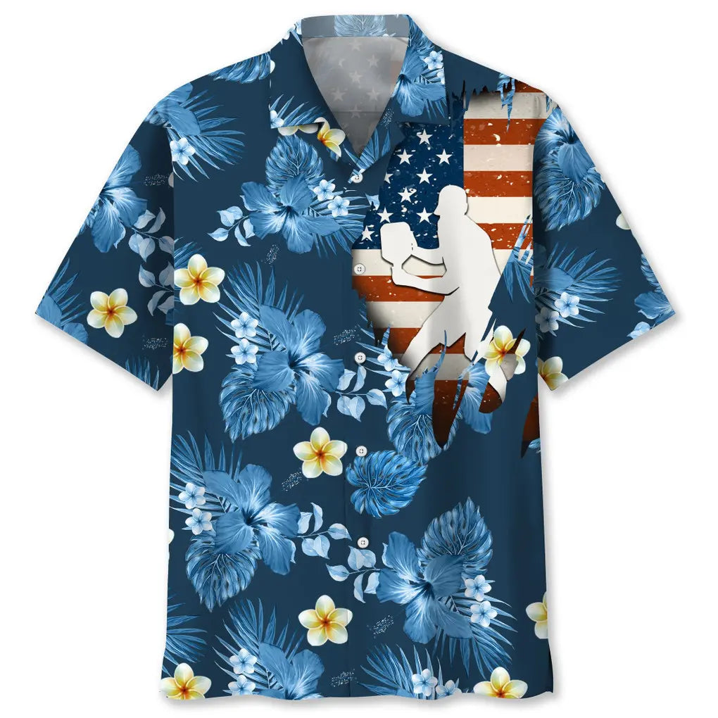 Pickleball Usa Blue Tropical Hawaiian Shirt