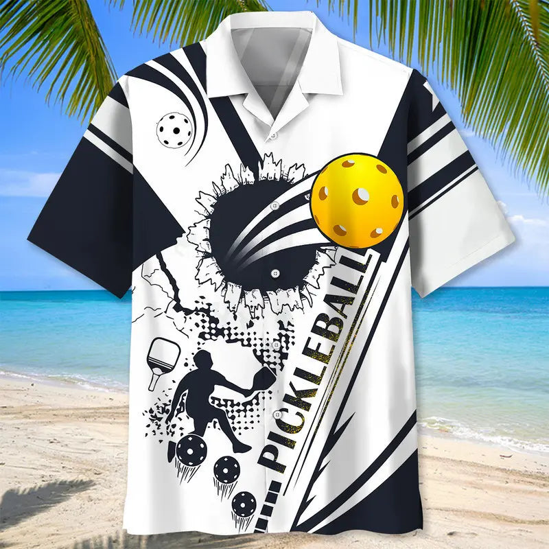 Pickleball White Black Hawaiian Shirt