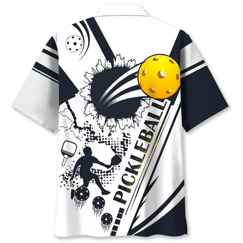 Pickleball White Black Hawaiian Shirt