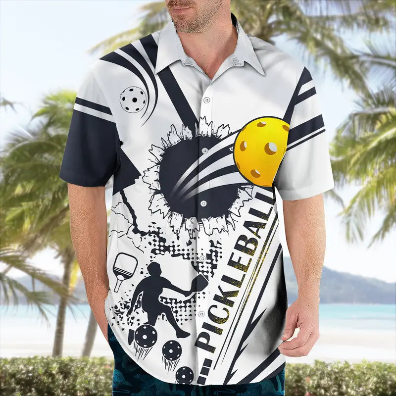 Pickleball White Black Hawaiian Shirt