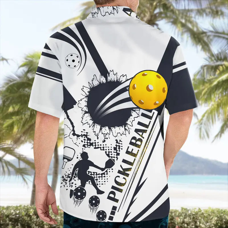 Pickleball White Black Hawaiian Shirt