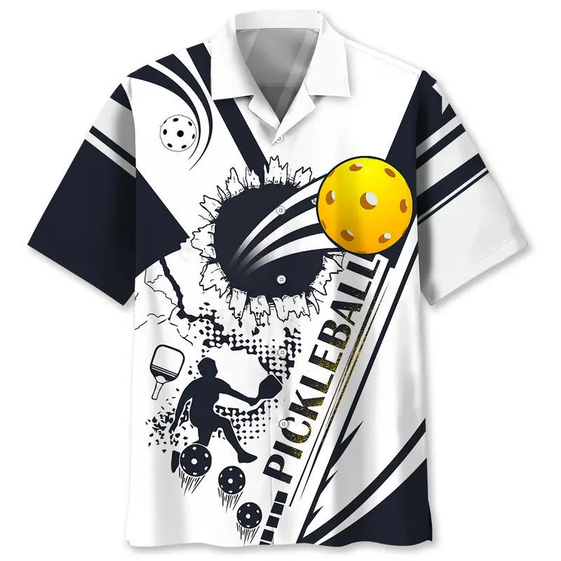 Pickleball White Black Hawaiian Shirt