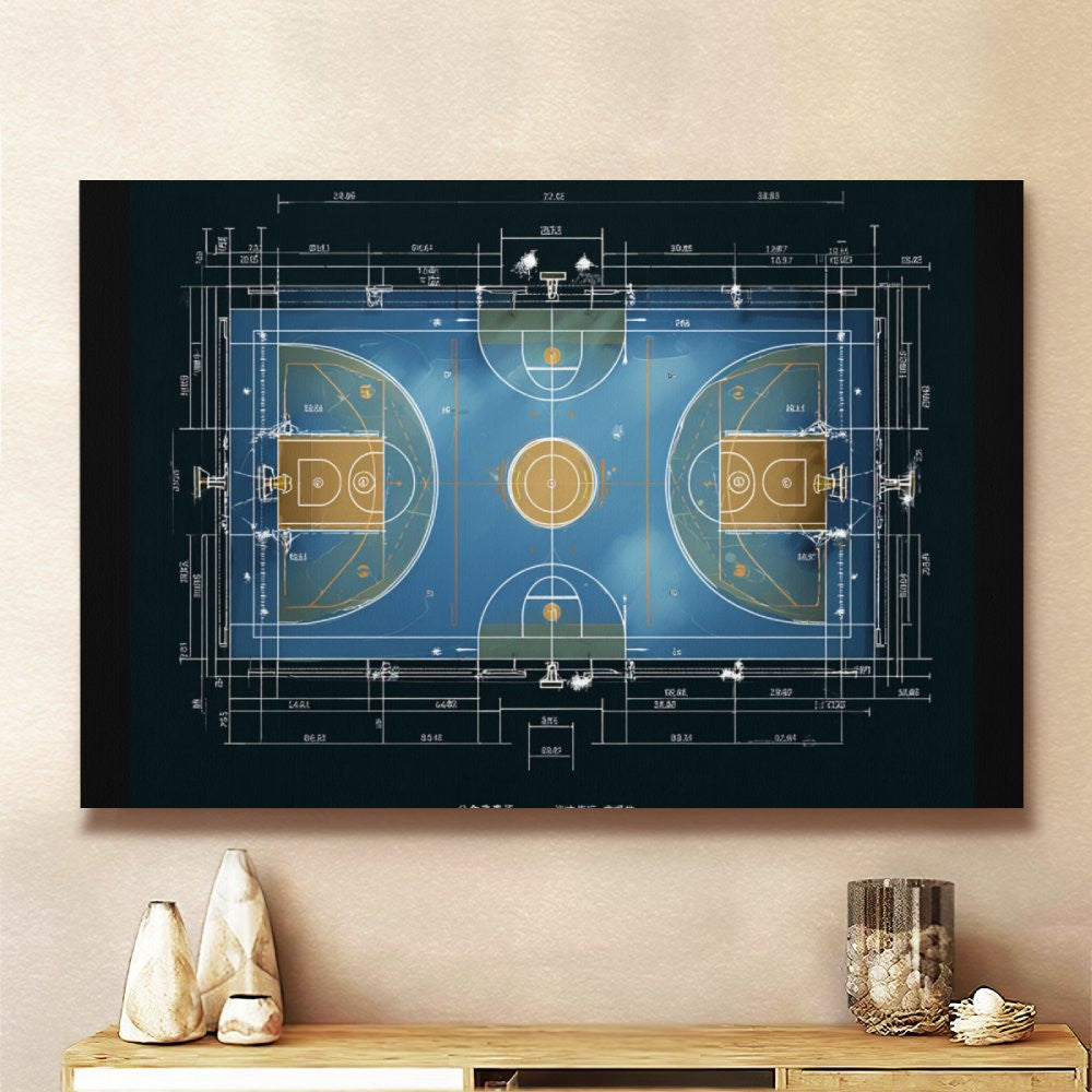 Basketball Court Blueprint Canvas