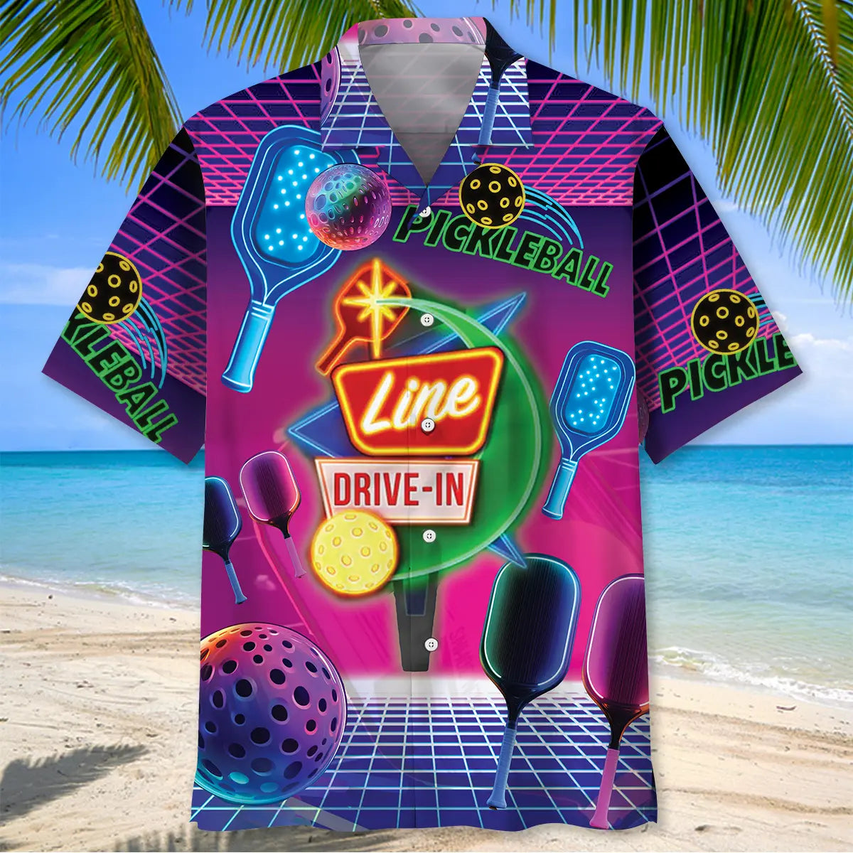 Funny Pickleball Neon Retro Hawaiian Shirt