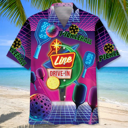 Funny Pickleball Neon Retro Hawaiian Shirt