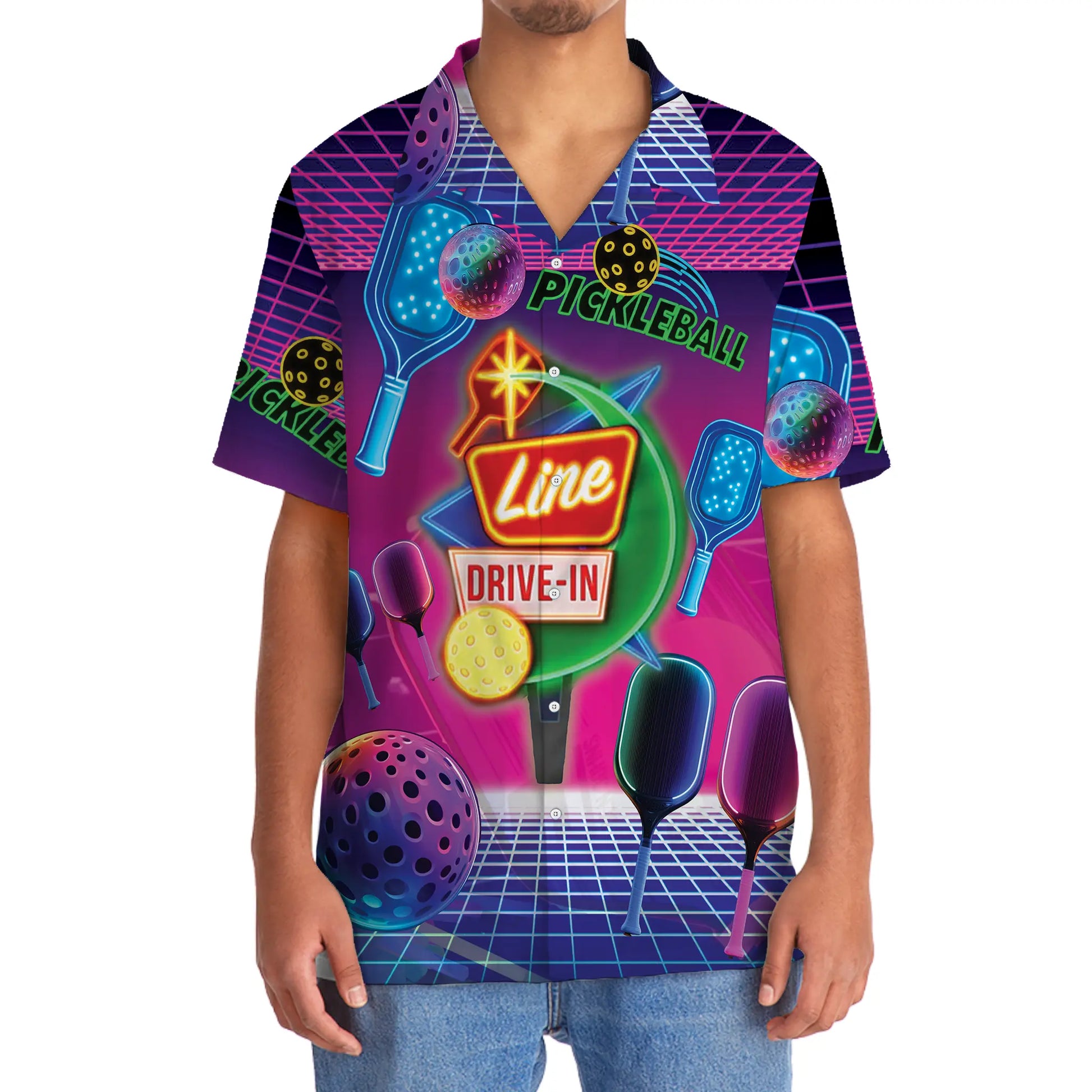 Funny Pickleball Neon Retro Hawaiian Shirt