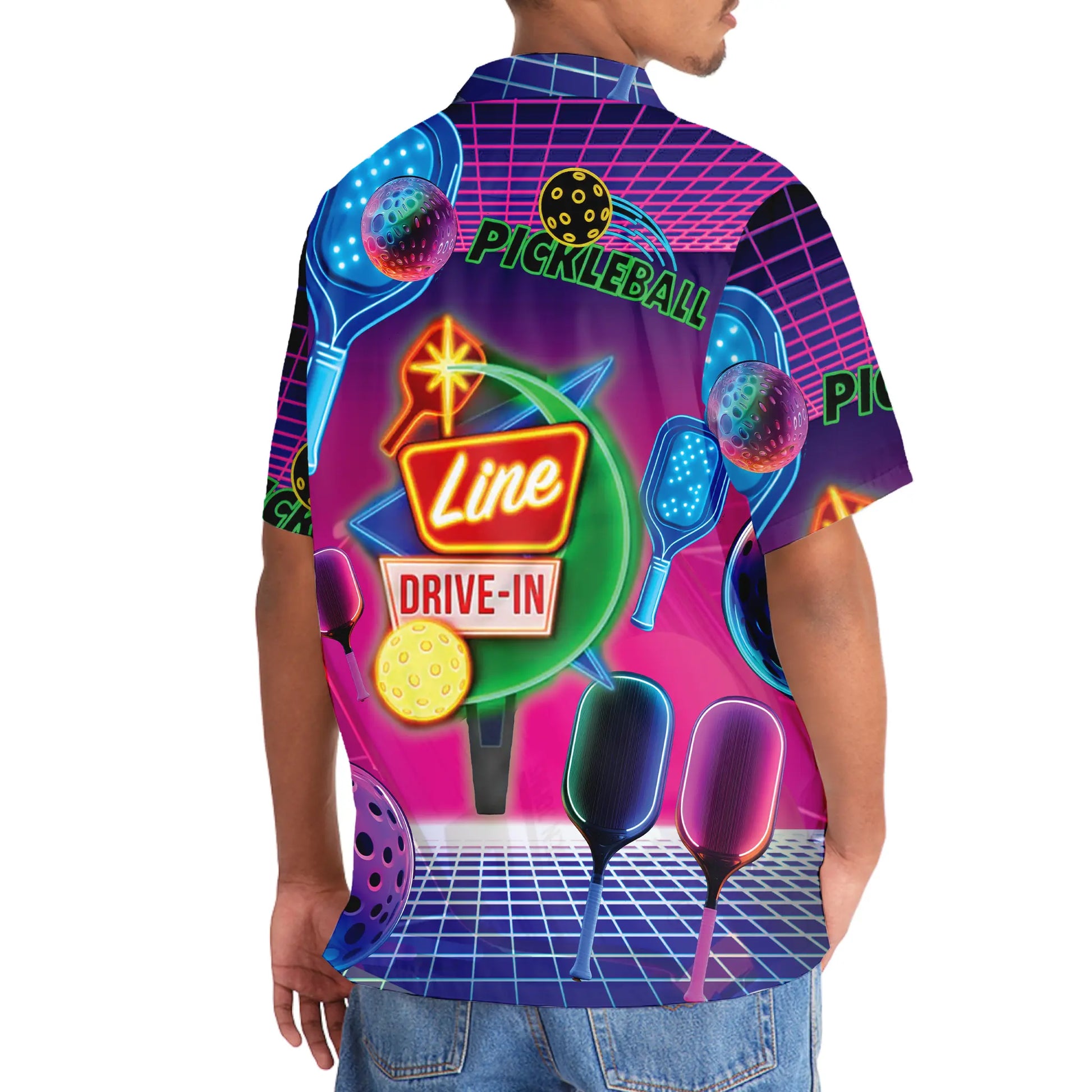 Funny Pickleball Neon Retro Hawaiian Shirt