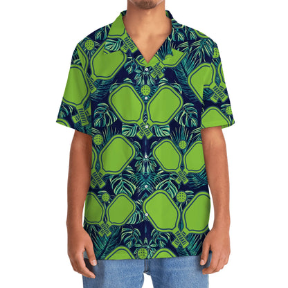 Pickleball Green Leaves Hawaiian Shirt